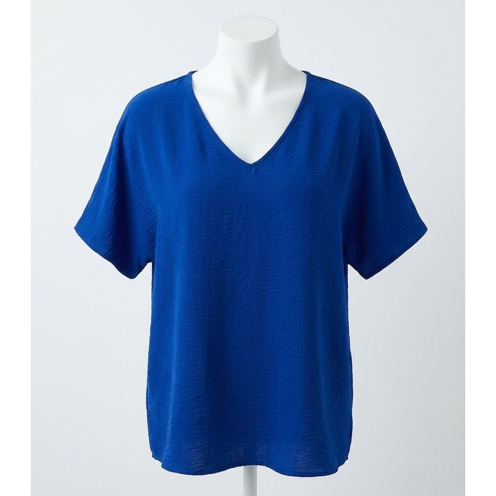 NEW ENTRO solid v-neck top in royal